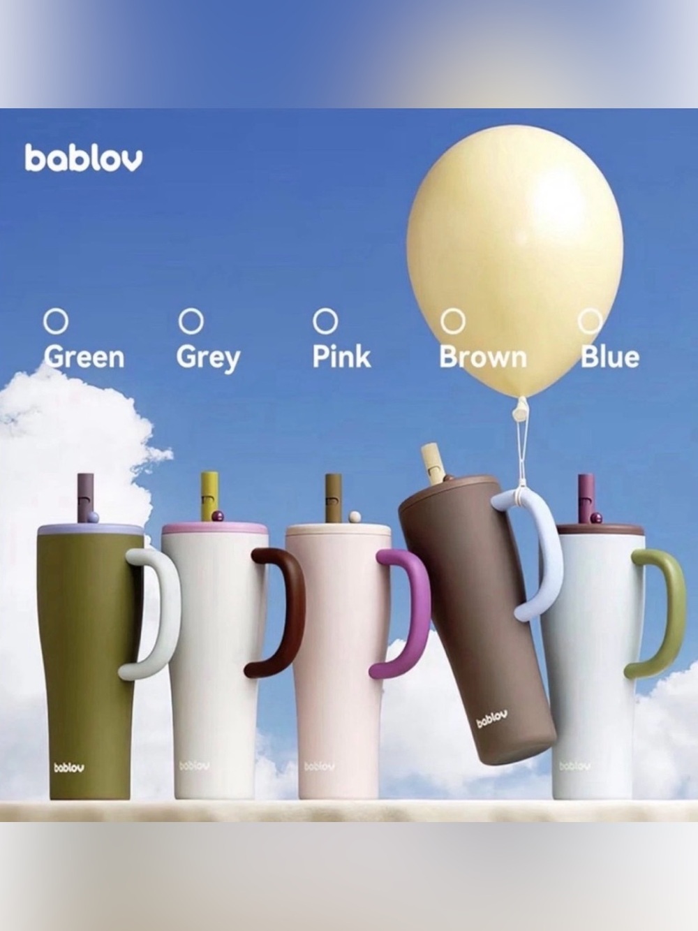 bablov Pastel Travel Tumblers with Handle - Brown is the only remaining color.